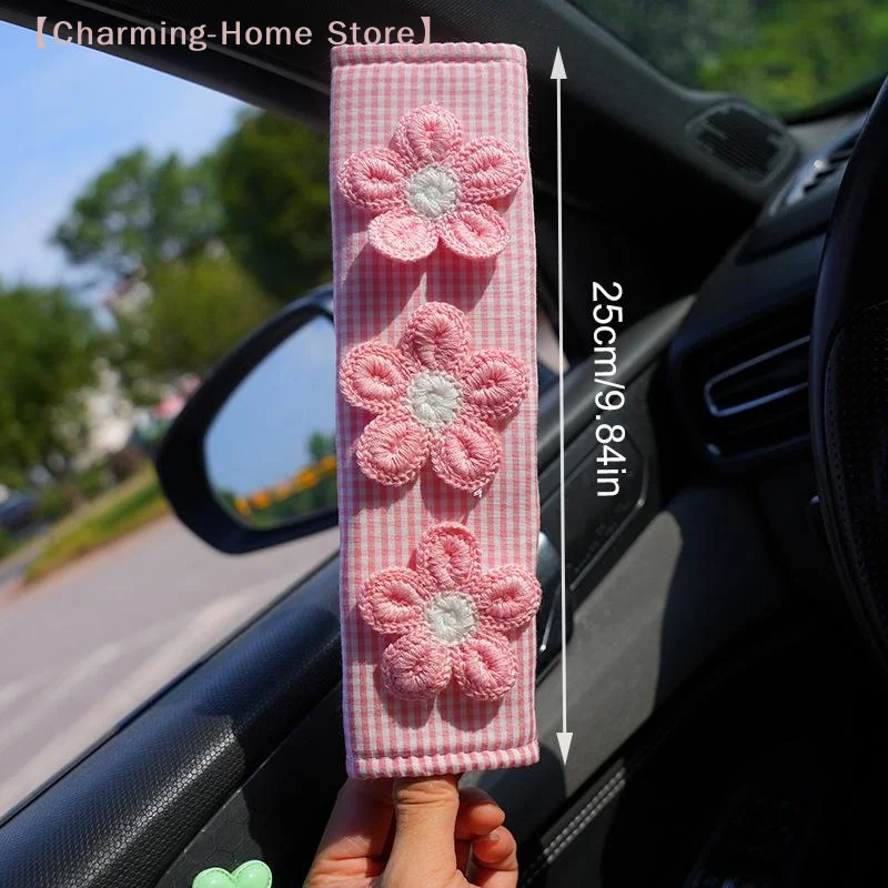 【M】Cute Embroidered Flowers Car Seatbelt Cover, Seat Belt Harness Shoulder Strap Protector Pad for Children Women