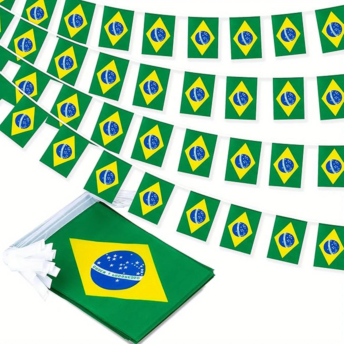 

20pcs/25pcs/30pcs Brazilian String Flag, Mini Brazilian Bunting Polyester Flags - Perfect for Patriotic Festive Celebrations