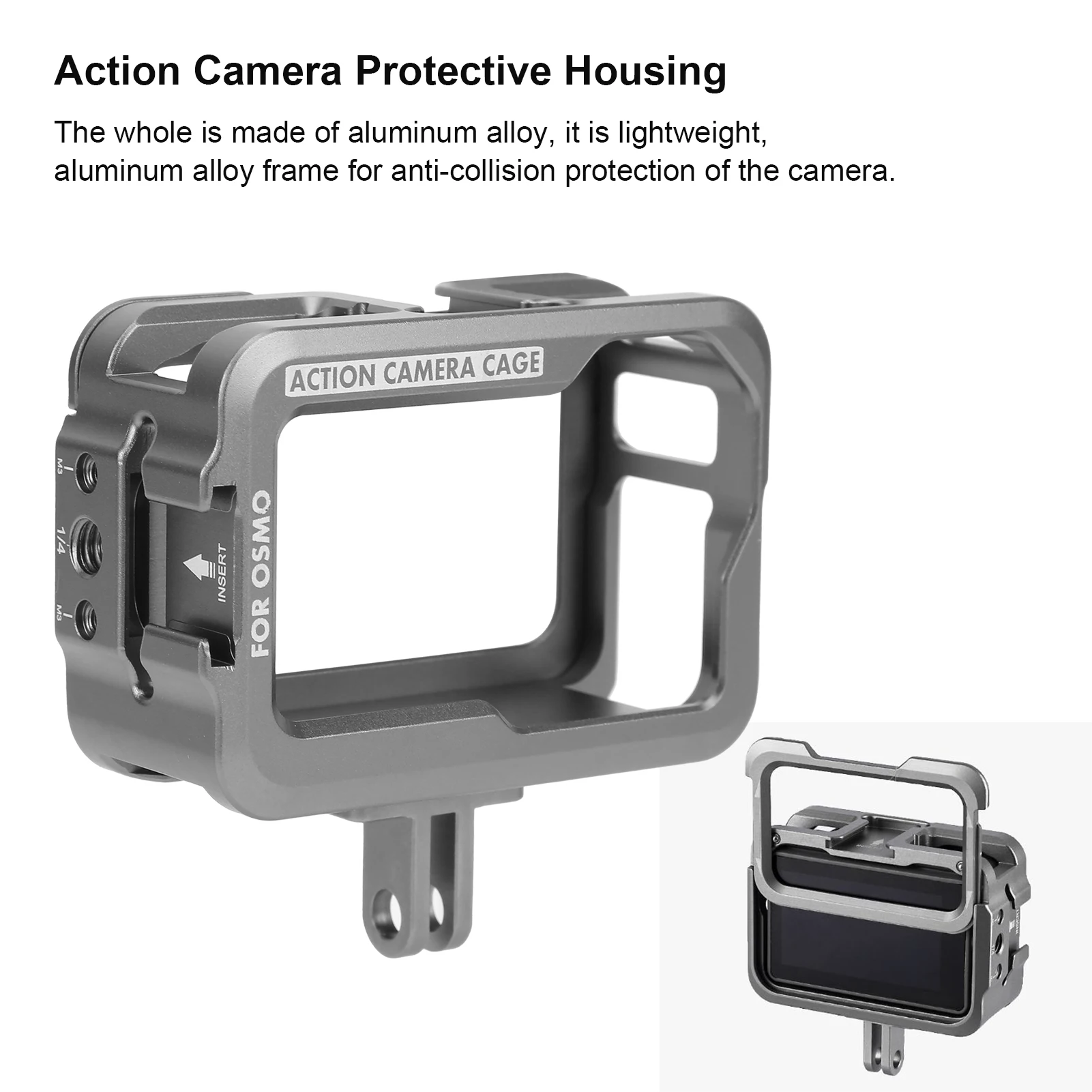 Action Camera Housing Case Aluminium Alloy Case for OSMO Action Camera Housing Shell Case Protective Cage with 2 Cold Shoe Mount