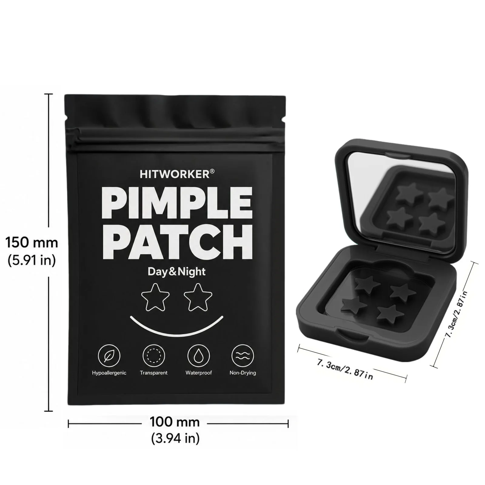 60pcs Black Star Hydrocolloid Spot Cover Patches With Portable Case, Face Stickers, Thin Easy Peel Skin Care