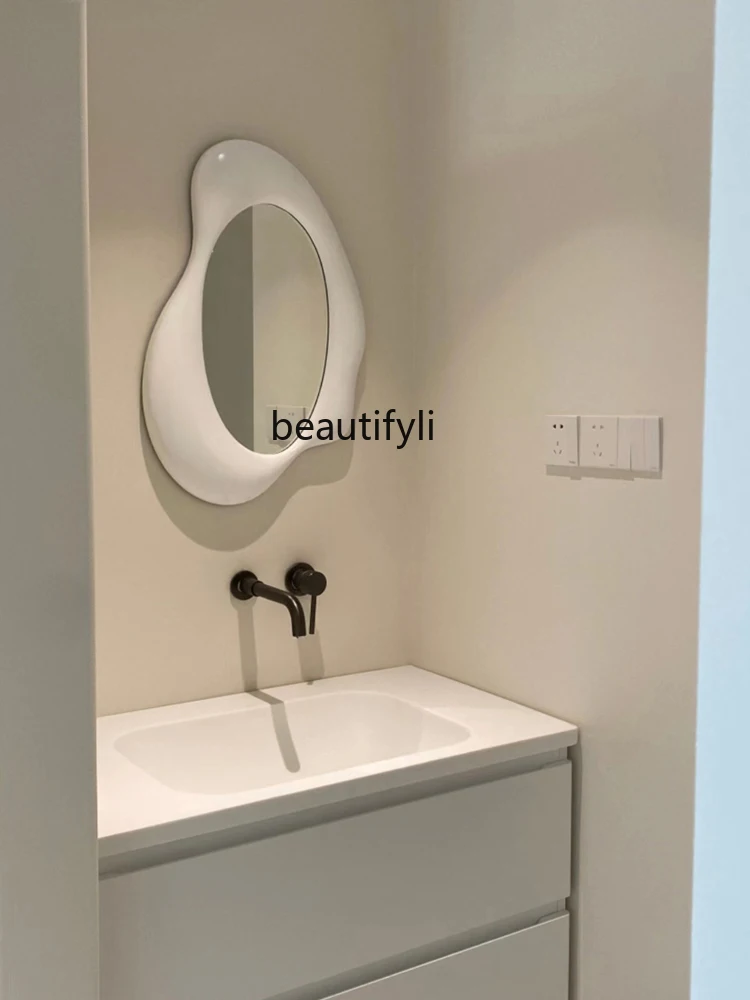 Nordic Anti-Fog Bathroom Mirror Led Art Irregular Decorative Mirror Modern High-End Hallway Mirror Ins