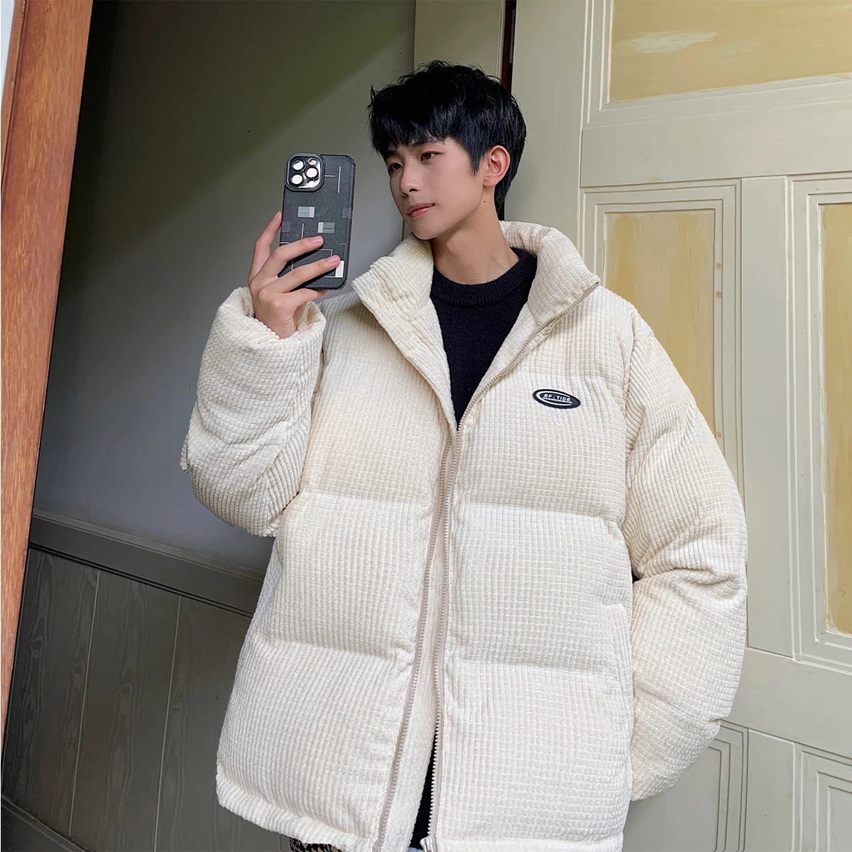 

Men's Winter Thiened Bread Sle American Retro Corduroy Jaet Loose Fit Cotton Coat Youth Trendy Brand Casual Outerwear