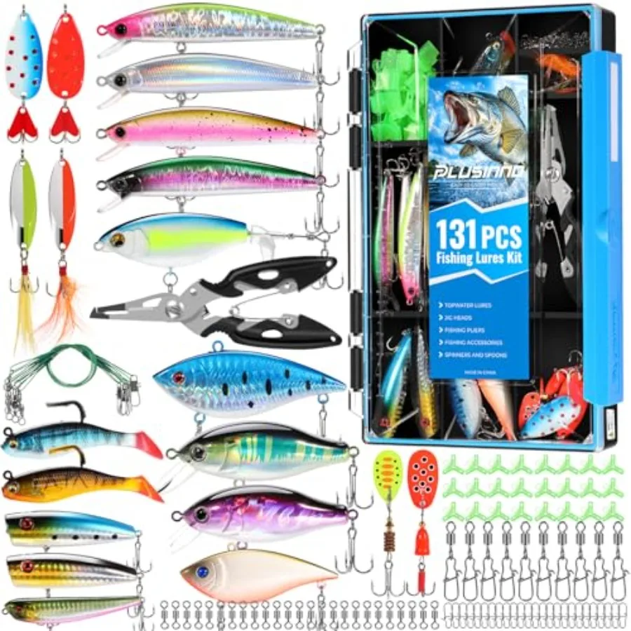 

Fishing Lures Fishing Tackle Box Fishing Gifts for Men, Bass, Trout Fishing Accessories Kit for Saltwater and Freshwater Fishin