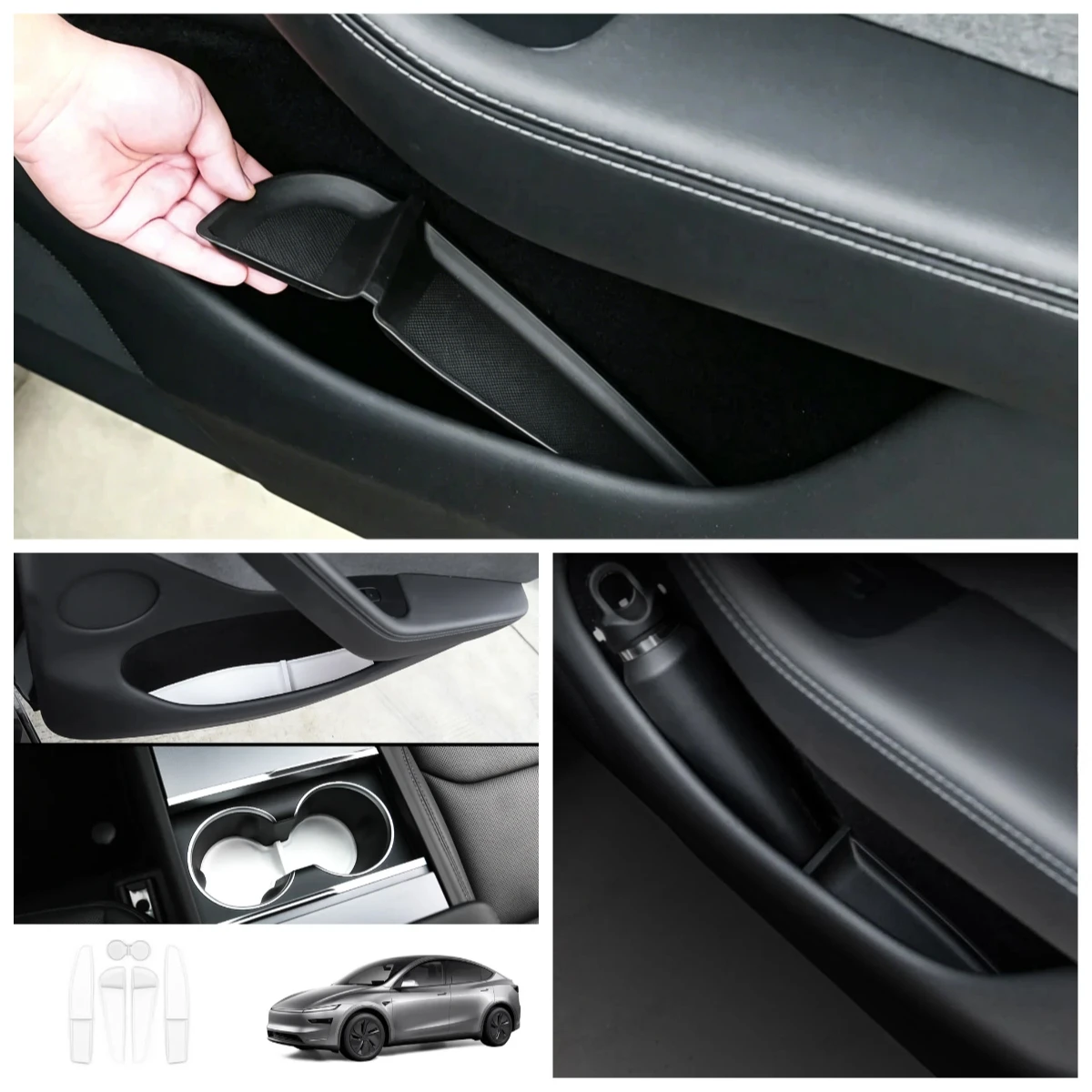 

Для Tesla Model Y/YL 2025 2026 Juniper: Коврик-органайзер для передних и задних дверей, подставка для стаканов и центральной консоли