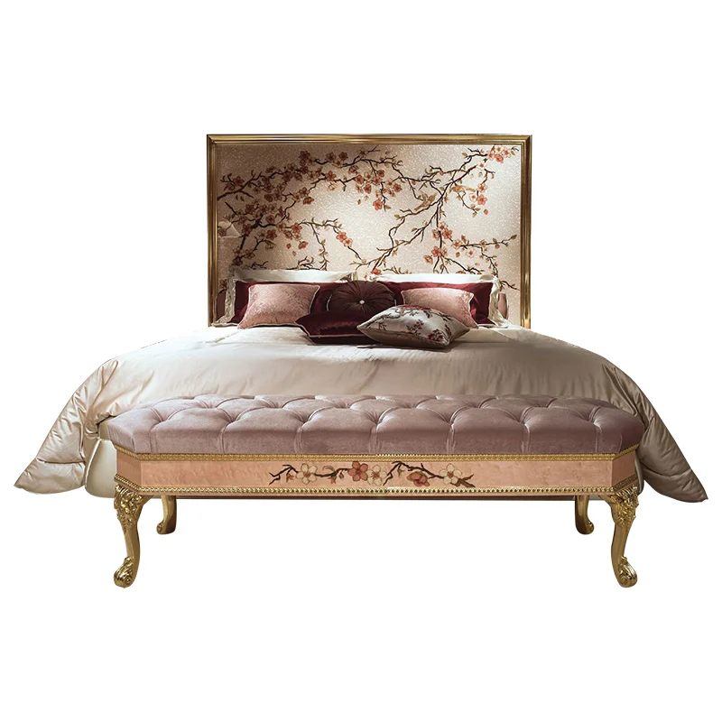 

Italian European bed parquet luxury carved French princess master bedroom bed