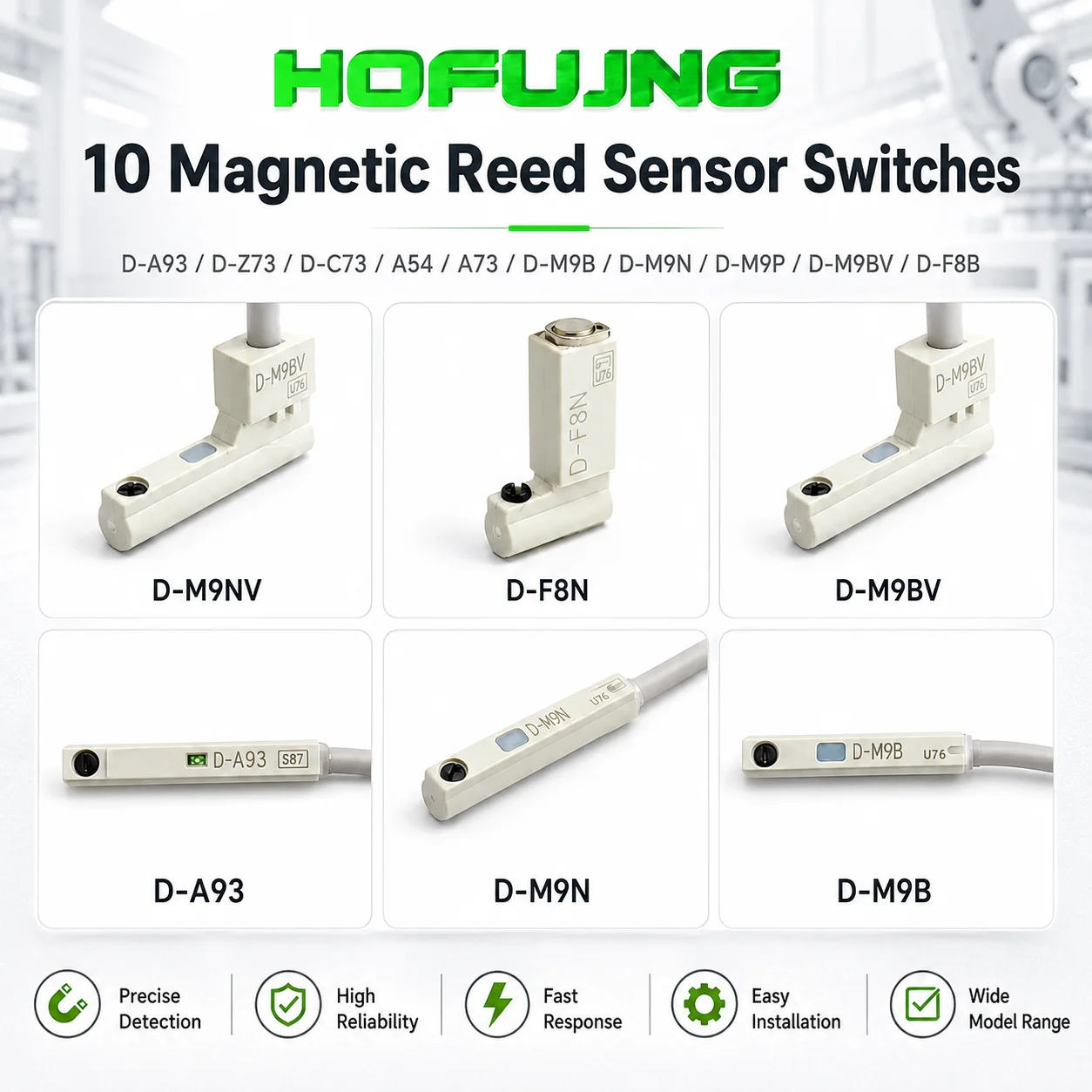 10PCS Pneumatic Air Cylinder Magnetic Switch D-A93 D-Z73 D-C73 D-A54 D-A73 D-M9B D-M9N D-M9P D-M9BV D-F8B