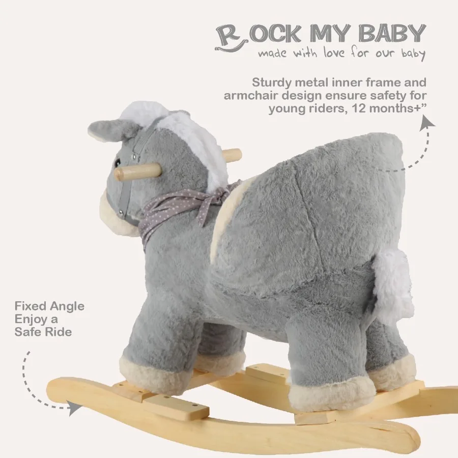 Schommelend grijs paard met stoel Pluche gevulde schommelpony met realistisch geluid Baby-schommeldier voor peuters 13-rit op CPC Ce