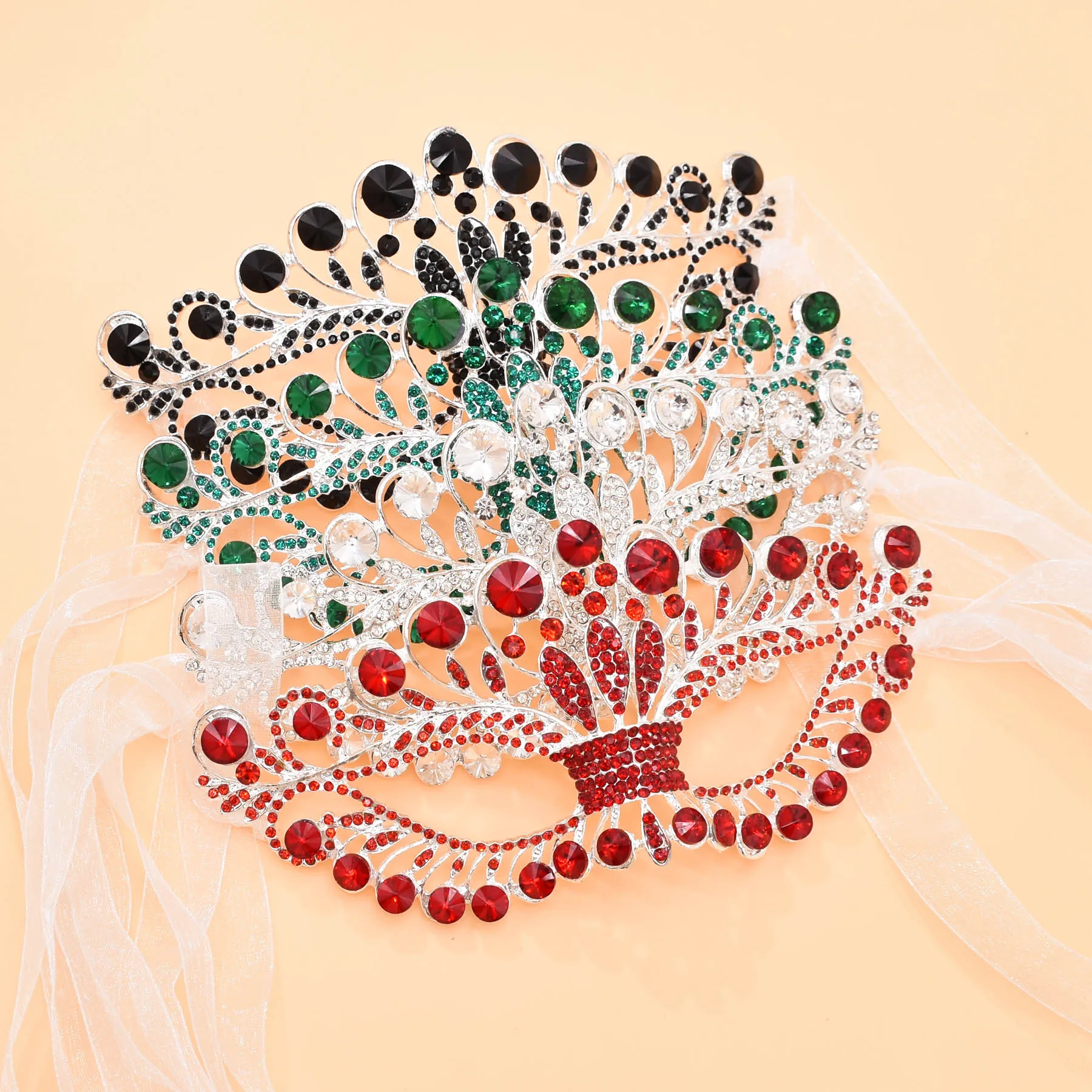 Fashion Hot Selling Green Red Black and White Mask Ball All Crystal Women's Party with Mysterious Mask