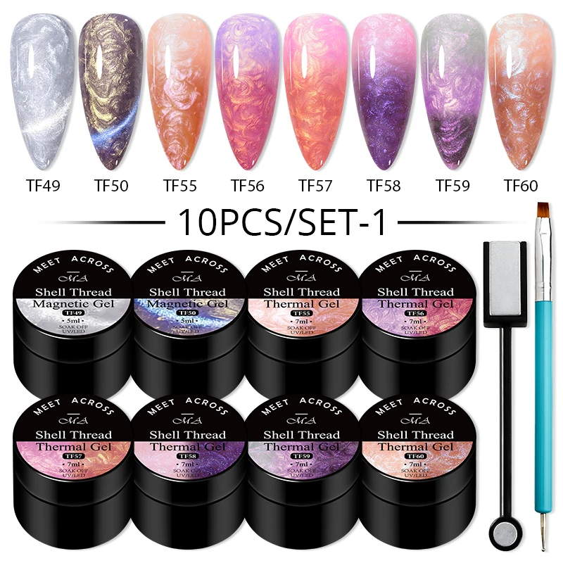 10Pcs/Set Glitter Dried Flower Gel Nail Polish Set UV LED Nail Art Gel Vernis Semi Permanent Base Top Coat Varnish Manicure Kits