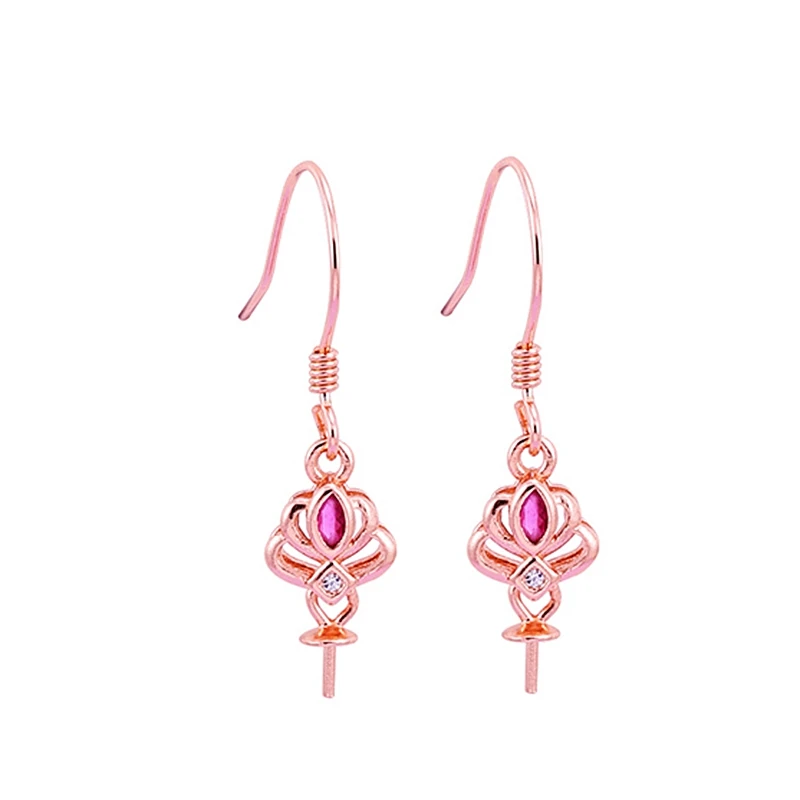 

925 Sterling Silver Women Drop Earrings CZ 9-10mm Pearl Beads Semi Mount Earrings Setting Rose Gold Plated