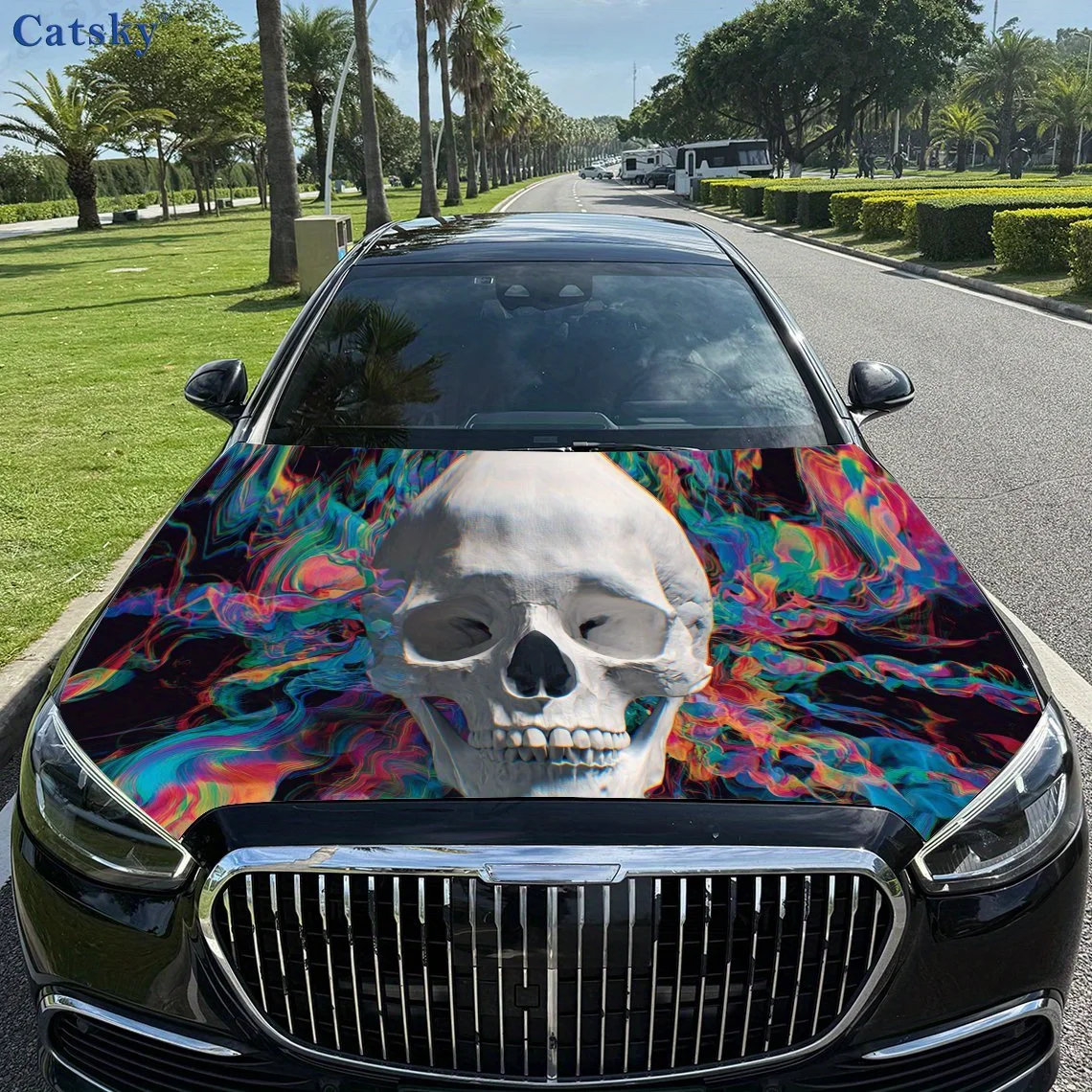 

Cool and colorful skull print,car hood stickers,PVC waterproof Self adhesive car hood sticker,car hood decoration protection sti