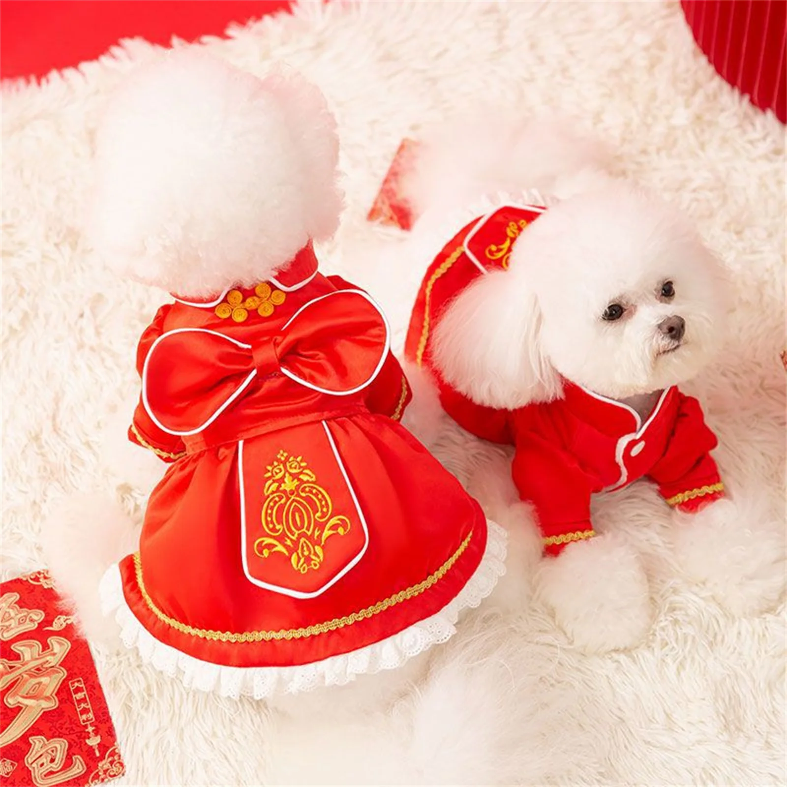 Funny Costume Year Up Dynasty Decorative Dog Dress Delicate New Pet Comfortable Red Clothes