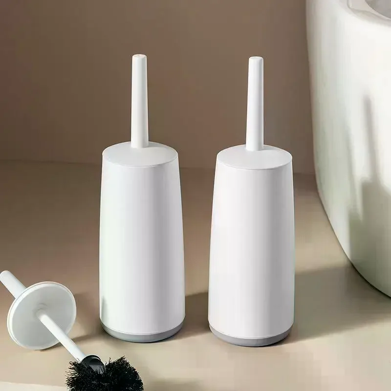 Splash Proof Toilet Brush Kit Plastic Handle and Base for Hygienic Easy Bathroom Cleaning in Home or Office Restrooms