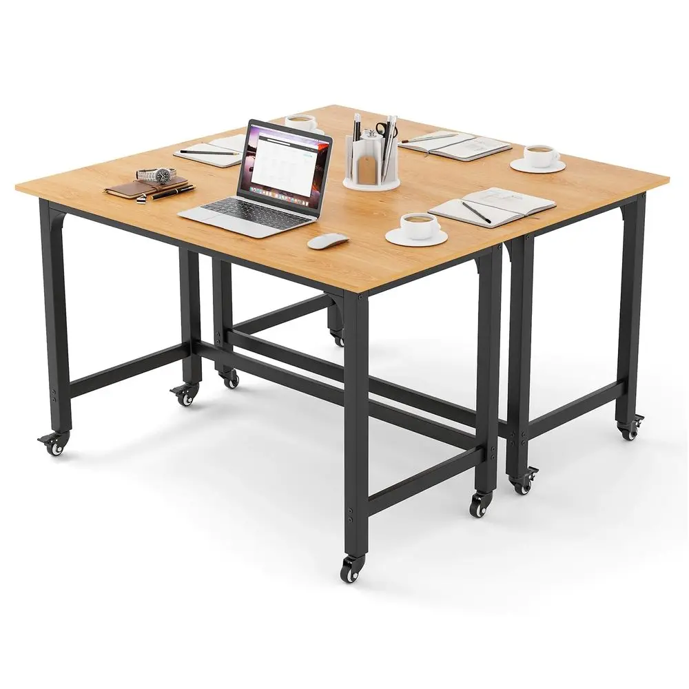 

Conference Room Table Set of 2, Mobile Computer Desk with Removable Storage Bag amp 2 Hanging Hooks, Rolling Meeting Table with