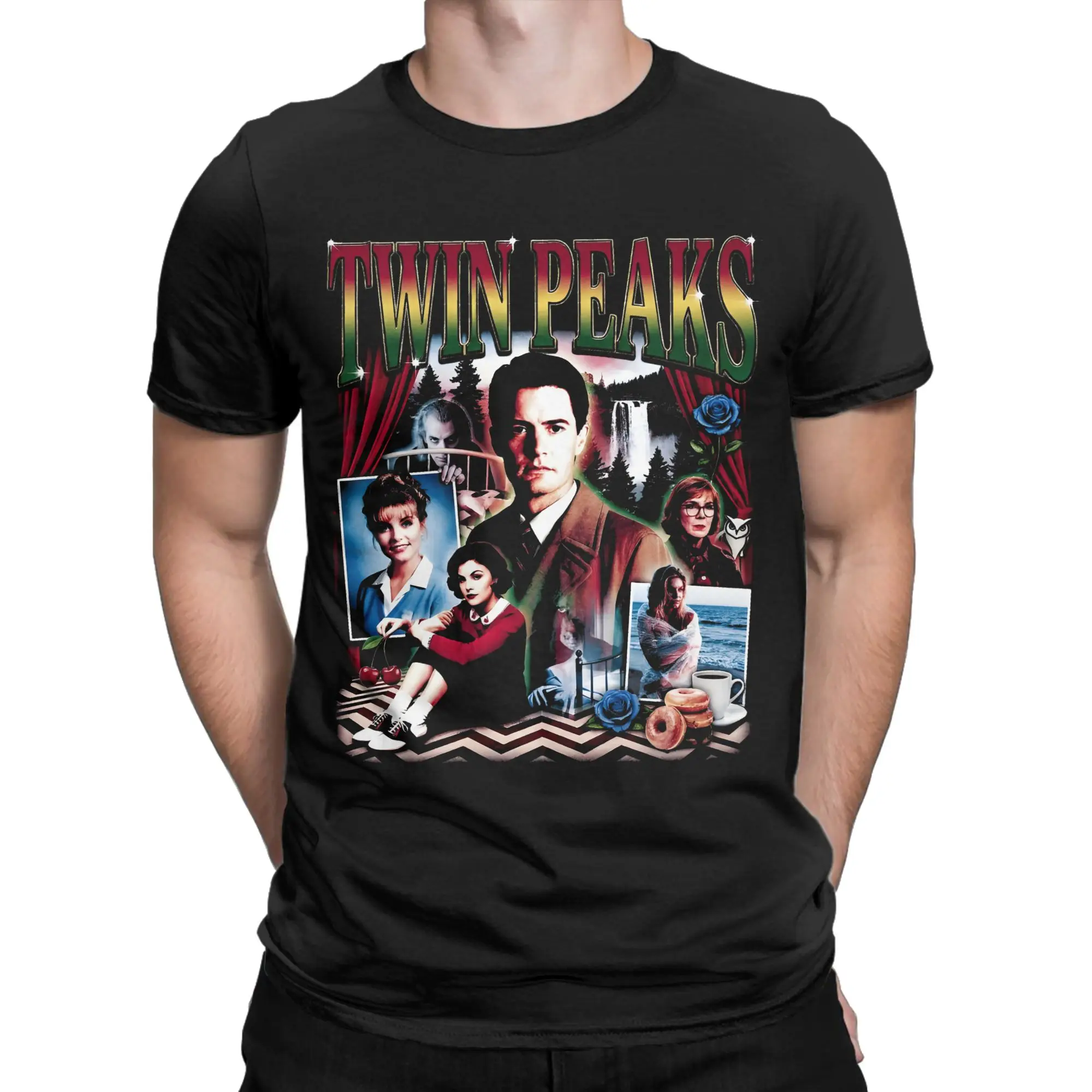 Twin Peaks Retro Mystery Collage  T-Shirt Novelty Pure Cotton Tee Shirt Round Collar Short Sleeve T Shirts Summer Tops