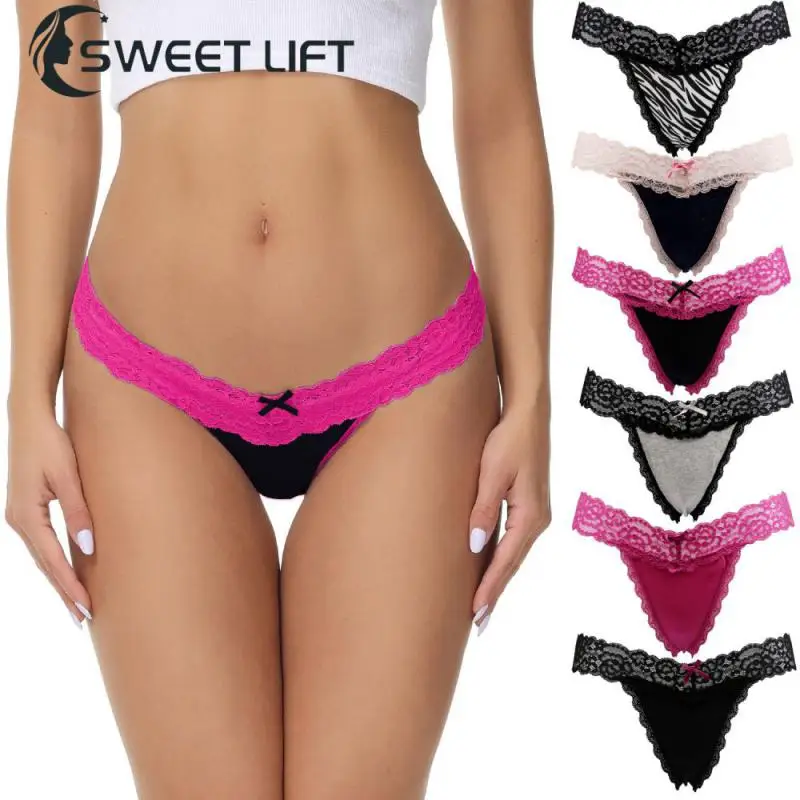 Lace Thongs Not Easy To Curl Lace Waistband Design Womens Cotton Thongs Womens Intimate Clothing Underpants Antibacterial Lining