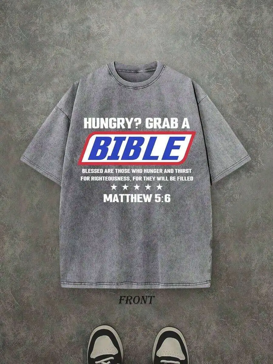 

Unisex Washed Cotton Tee With Bible Verse Matthew 5:6 Vintage Retro Christian T-Shirt
