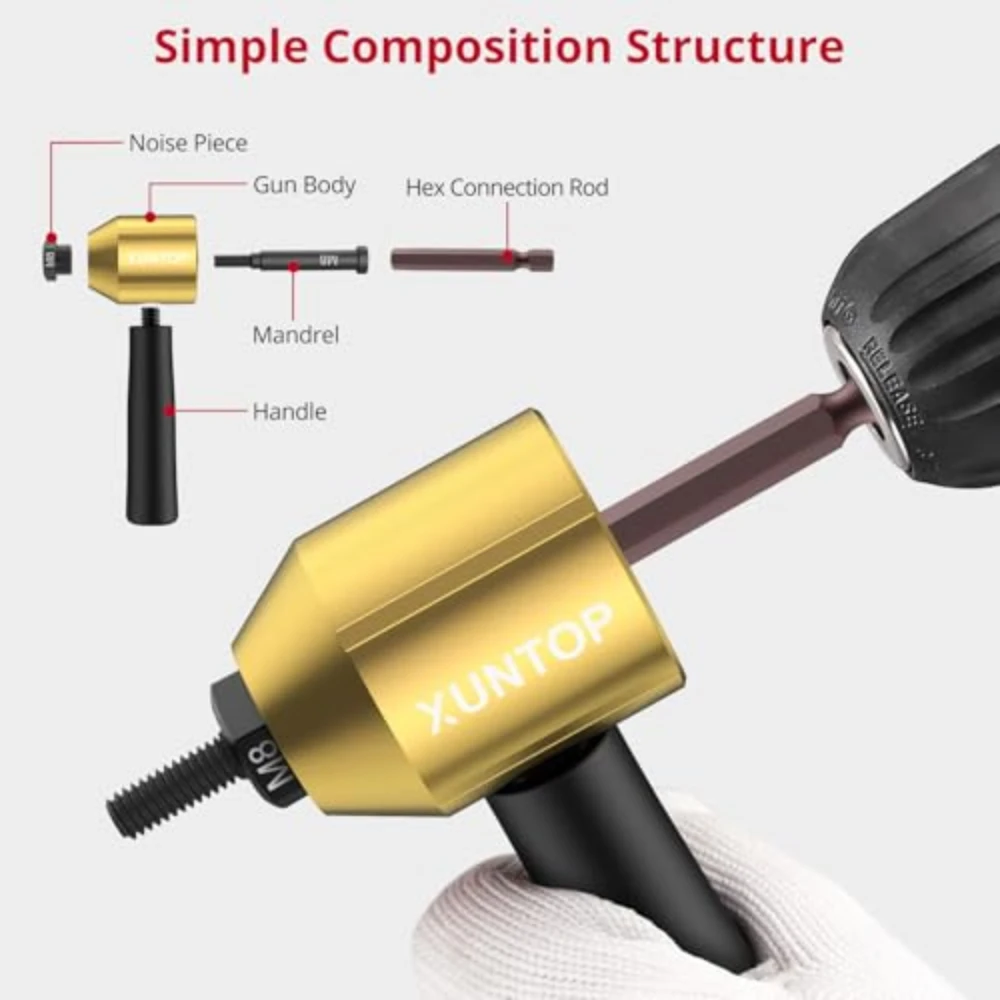 طقم محول مثقاب صامولة برشام مع 100 قطعة من ملحقات الجوز، سهل التركيب، محول مسدس الجوز لمسدس برشام كهربائي