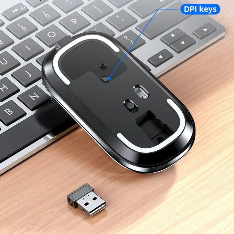 Wireless Bluetooth Mouse with USB Receiver, Mute Button, Noiseless Charging, Gaming Mouse for Laptop, PC Gamer, 2.4G Mouse