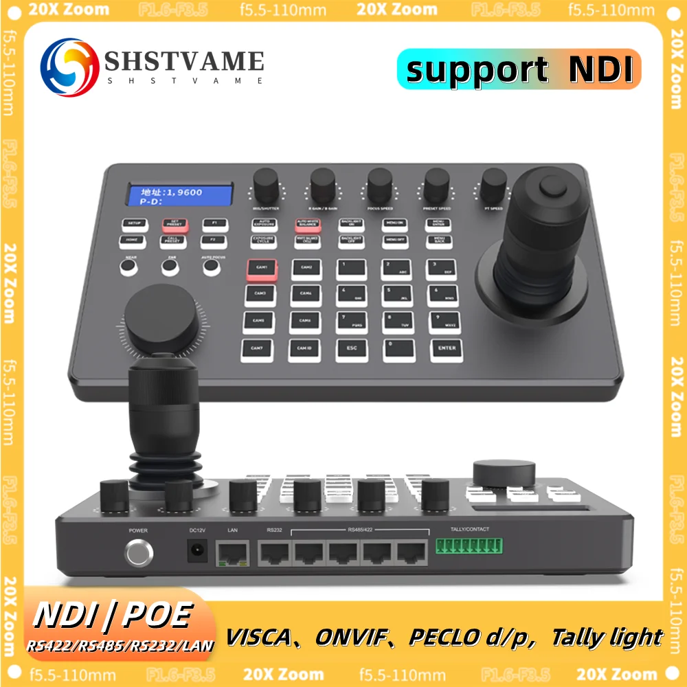 

NDI PTZ Camera Joystick Controller POE 4D Rocker LCD PTZ Controller Keyboard with Tally light for Broadcast Church Live Stream