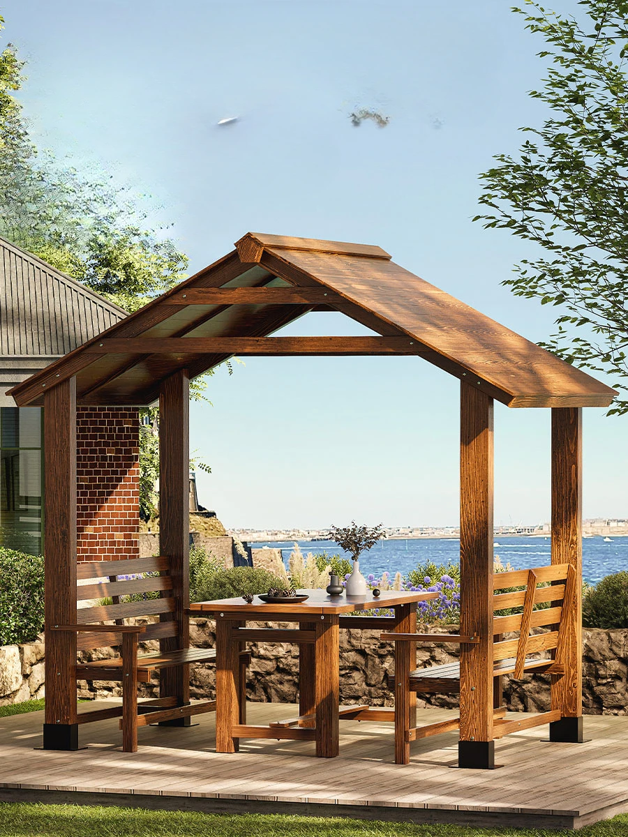 

Anti corrosion wooden terrace, rooftop pavilion, outdoor courtyard, solid wood small courtyard sunshade