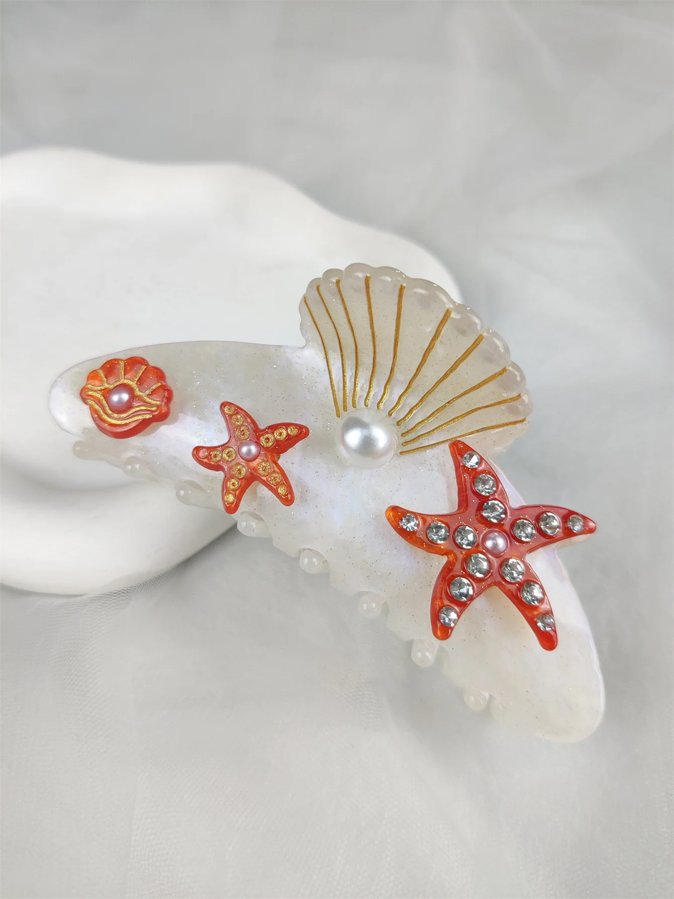 Sea Series Large Hair Claws Clip Diamond Starfish Conch Hair Clips Acetate Hair Accessories Handmade