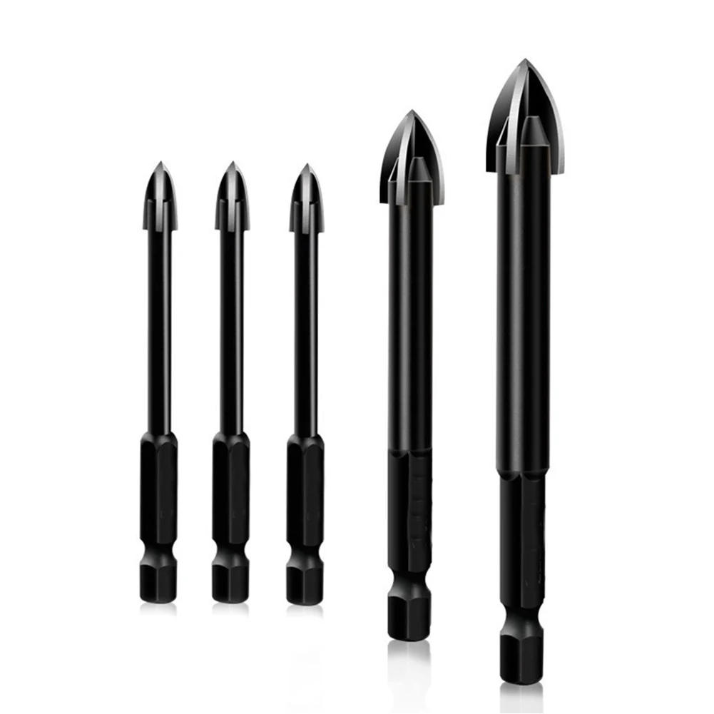 5pcs Cemented Carbide Drill Bit 6mm 8mm 10mm For Glass Concrete Tile Wood Hole Opener Length 80-85 Mm Power Tool Parts