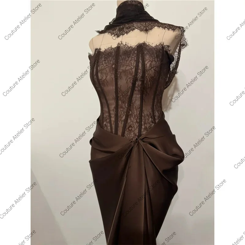 

Strapless Mermaid robes de soirée Lace Embroidery Corset Sleeveless Party Dresses Floor-Length Prom Dress Customized