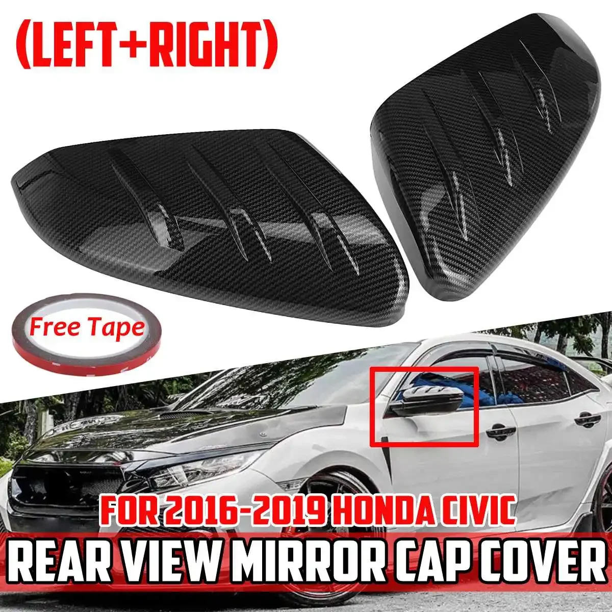 For Honda Civic 2016-2020 Rearview Mirror Covers Carbon Fiber Look ABS Add-on Car Side Door Rear View Mirror Cover Cap