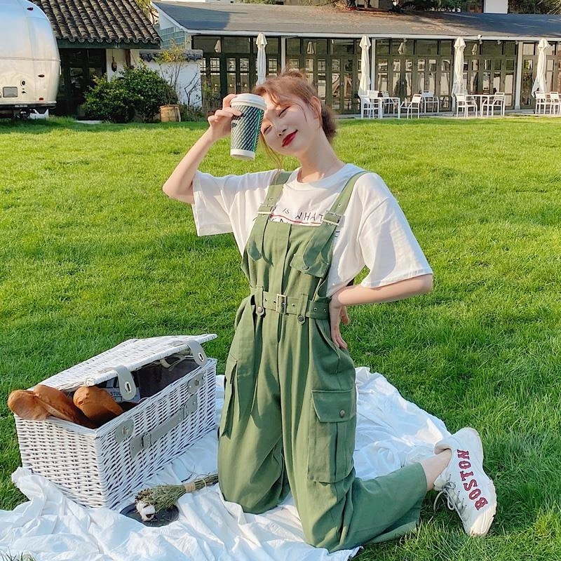 

Корейский стиль: женский комбинезон свободного кроя, приталенный, с широкими штанинами, для весны и лета, повседневный наряд для девочек-подростков, модный школьный стиль ​