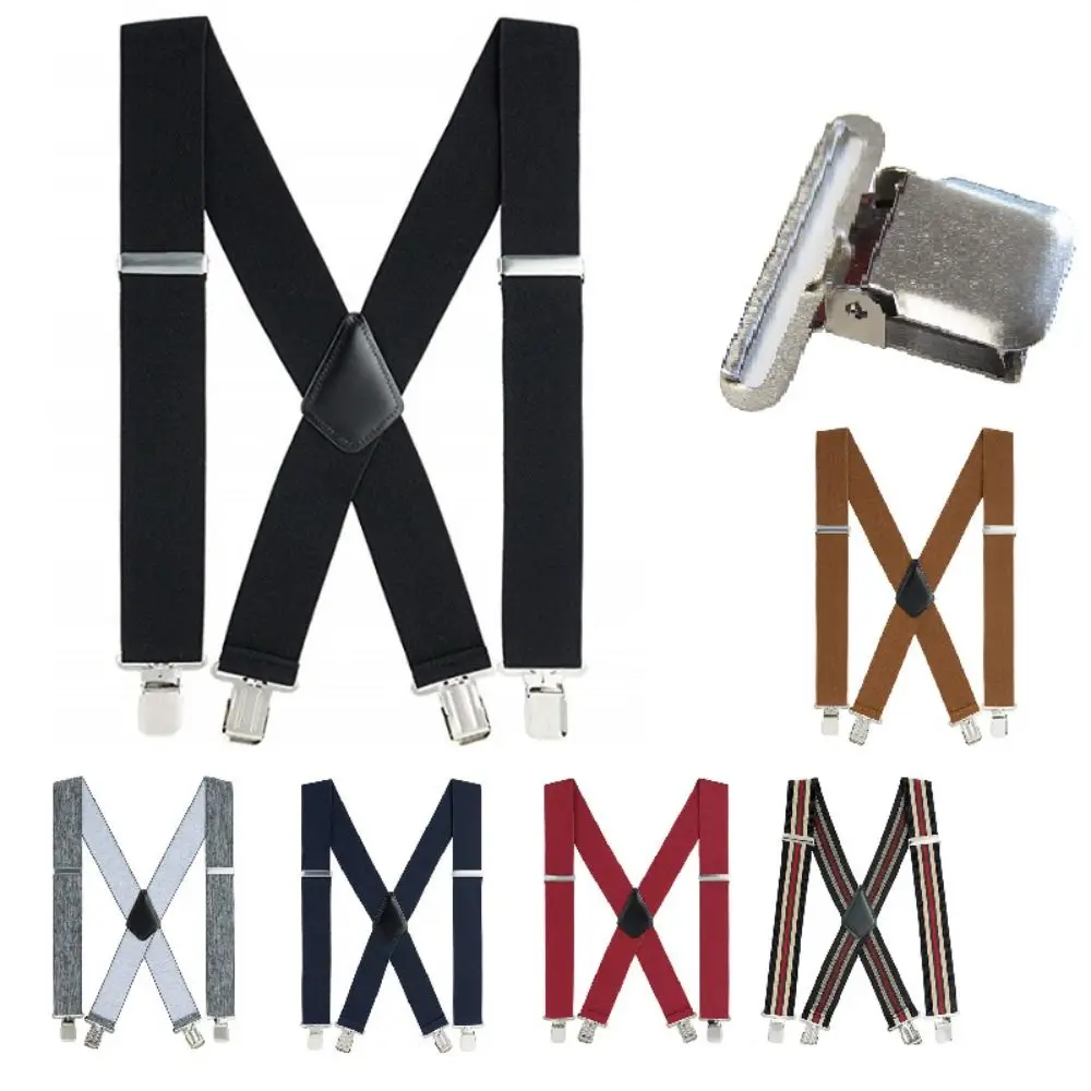Fashion Widen Men Suspenders Adjustable Elastic Trouser Braces 4 Strong Clips Heavy Duty Suspenders Straps Gift