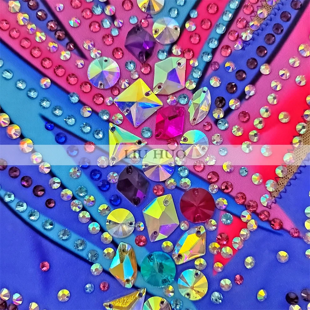 LIUHUO Rhythmische Gymnastik-Trikot, Aerobic, für Erwachsene, Damen, Mädchen, Kostüm, Leistung, Wettbewerb, Tanzkleid, ärmellos, mehrfarbig