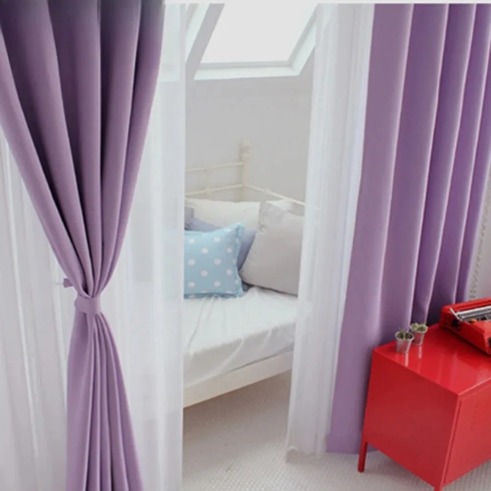 Korean Physical blackout curtains for window Modern Light Purple Curtains  for Living Room/ Bedroom/ Kitchen Single Panels