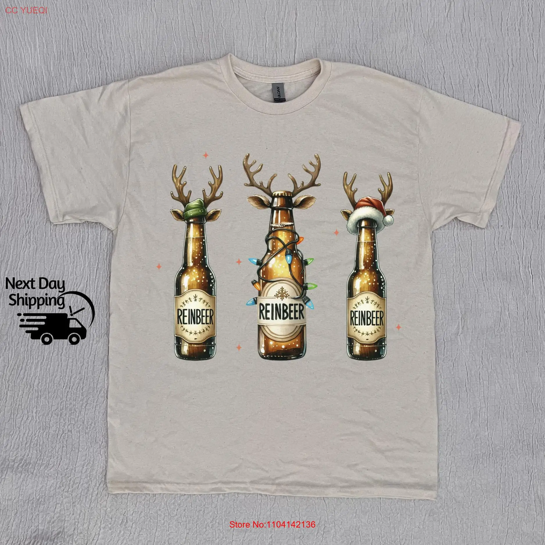 Retro Beer Lover Christmas T Shirt Funny Reinbeer Young Men Party  long or short sleeves