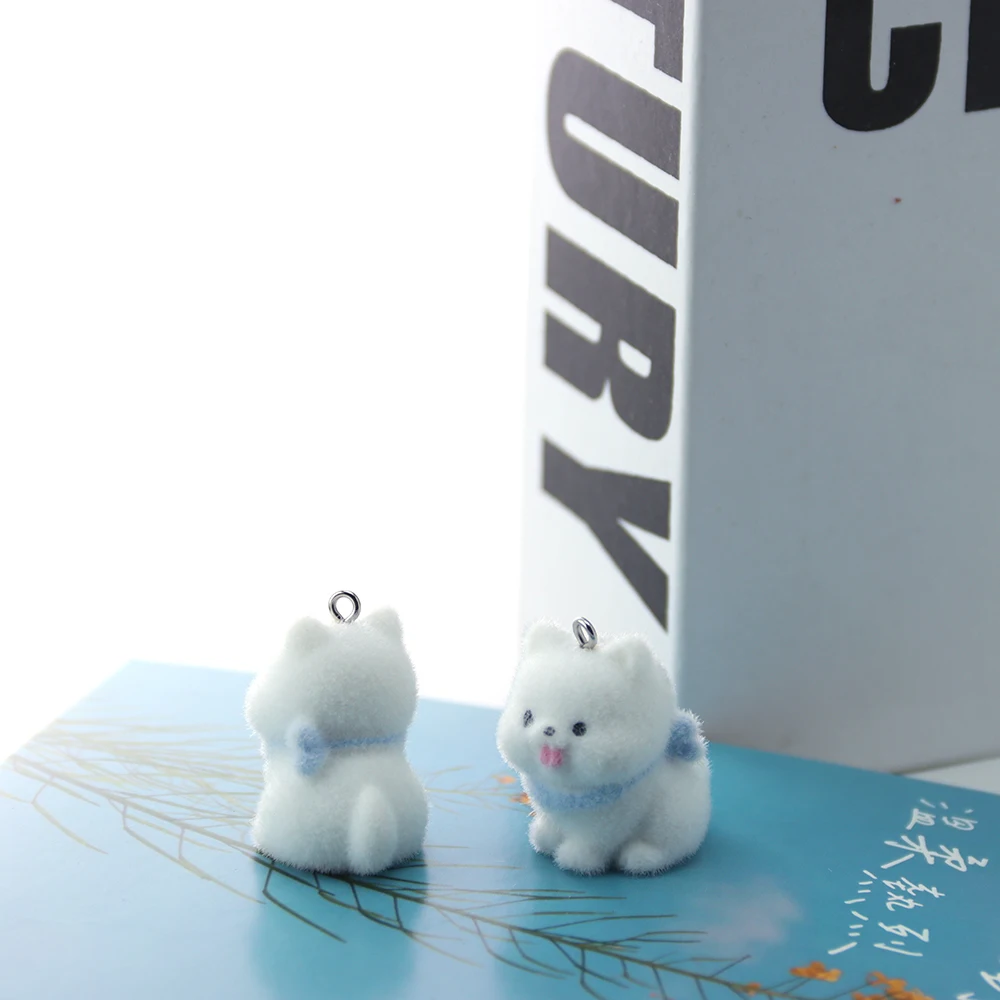 30pcs Flocking Resin Puppy Charms Plush Doll Pendant for Necklace Earrings Keychain Making DIY Jewelry Accessories Wholesale