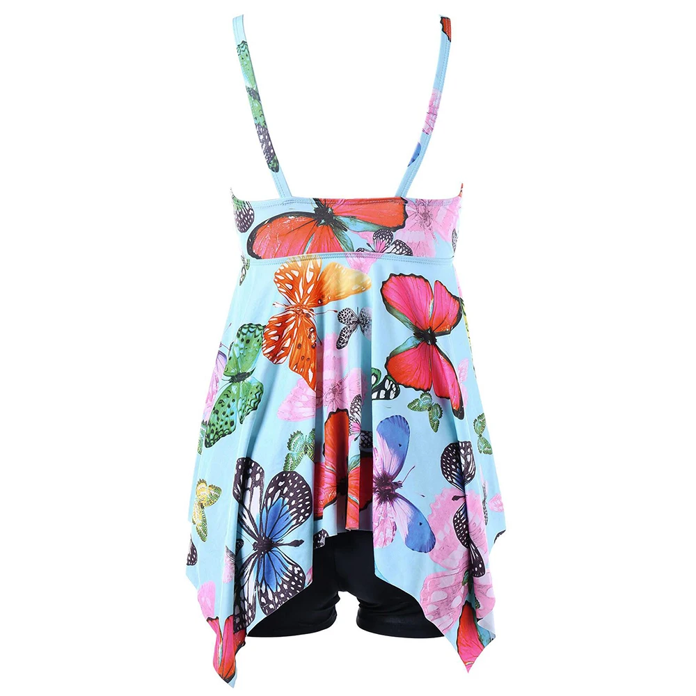 Plus Size Women Sexy Spaghetti Strap Floral Printing Tankini Swimsuit Swimwear