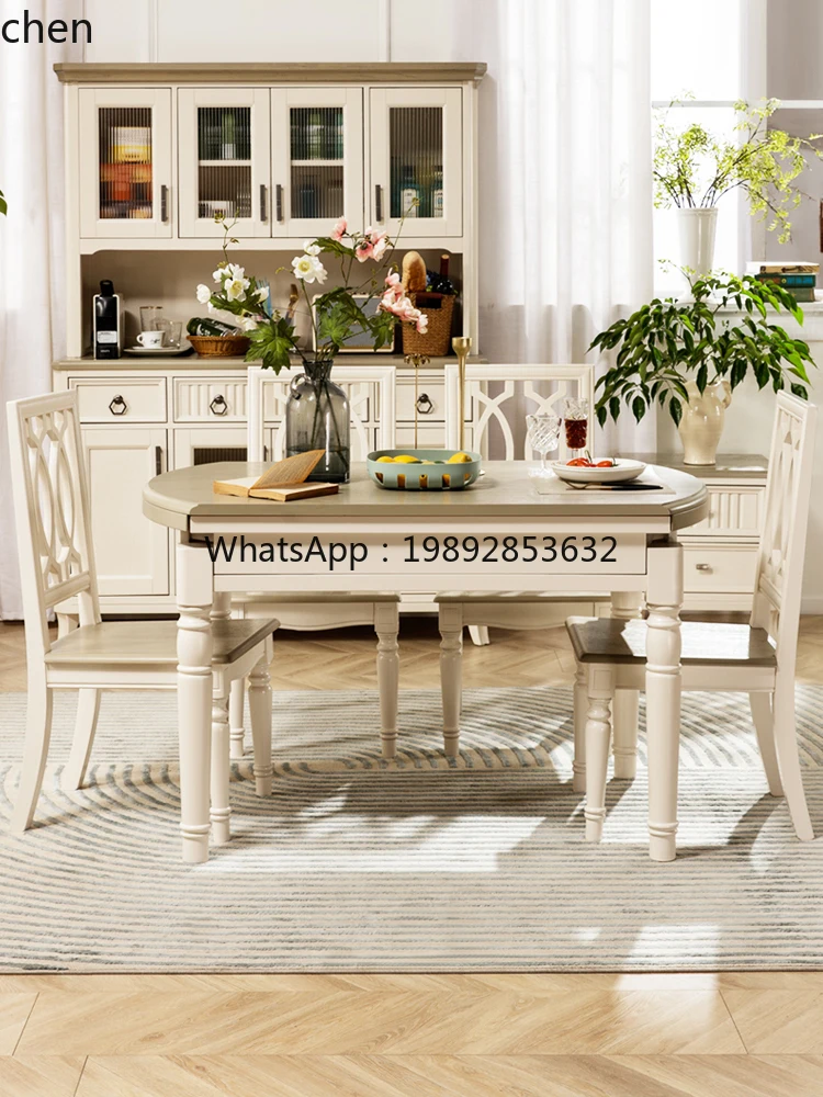dining table and chair combination household retractable folding dining variable round table all solid wood dining table