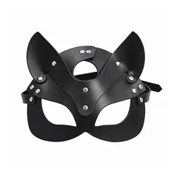 Black PU Half Face Cat Mask Female Leather Mask Eye Cosplay Halloween Party Half Face Mask Adult Game Supplies Adult Game