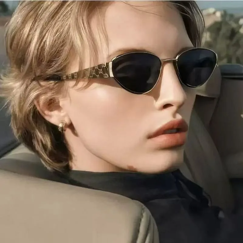 Neue G Fashion Brand Ovale Sonnenbrille für Damen Retro Kleiner Rahmen Damen Herren Metall Katzenaugen-Brille UV-Schutz