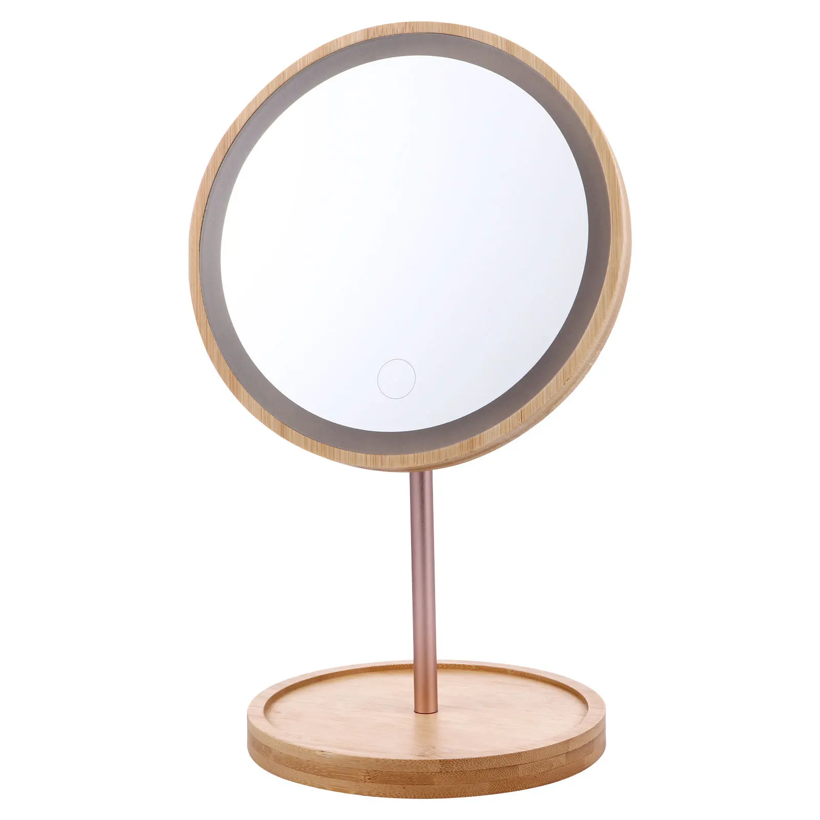 1Pcs Wooden LED Tabletop Vanity Mirror 90 Swivel Clear High Definition Stable Base Chic Gift LED Makeup Mirror