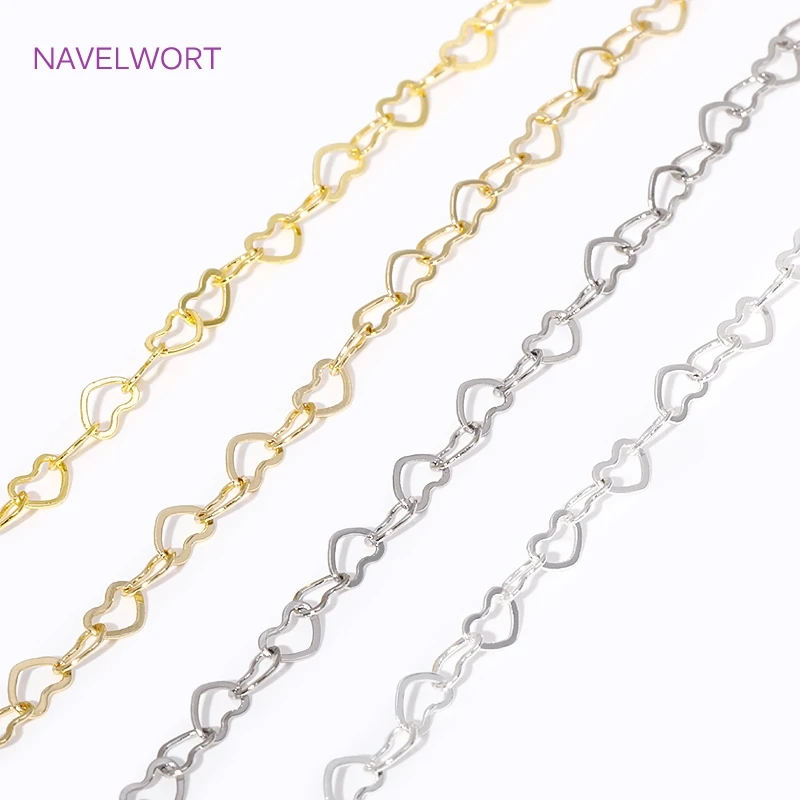 14K/18K Gold Plated Heart Shape Link Chains Brass Metal Bulk Chains For Making Bracelet Necklace,DIY Jewelry Making Accessories