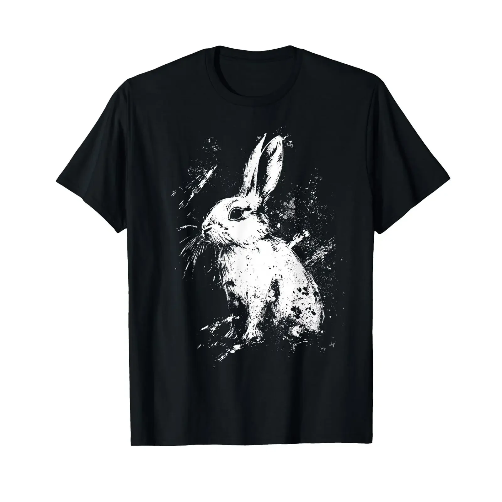 Rabbit Drawing Animal Zoo Art T Shirt black vintage Washed graphic Stylish fashion Breathable homme Versatile