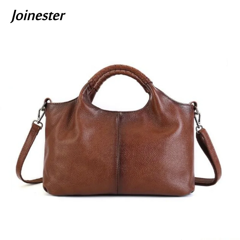 Retro Stylish Genuine Leather Handbag Top Grain Cowhide Tote Bag for Lady Versatile Functional Shoulder Messenger Bag