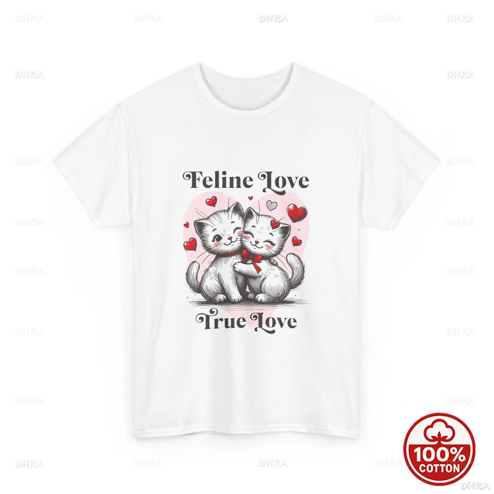 Cute Cat T-Shirt Feline Love Graphic Print Casual Crew Neck Tee