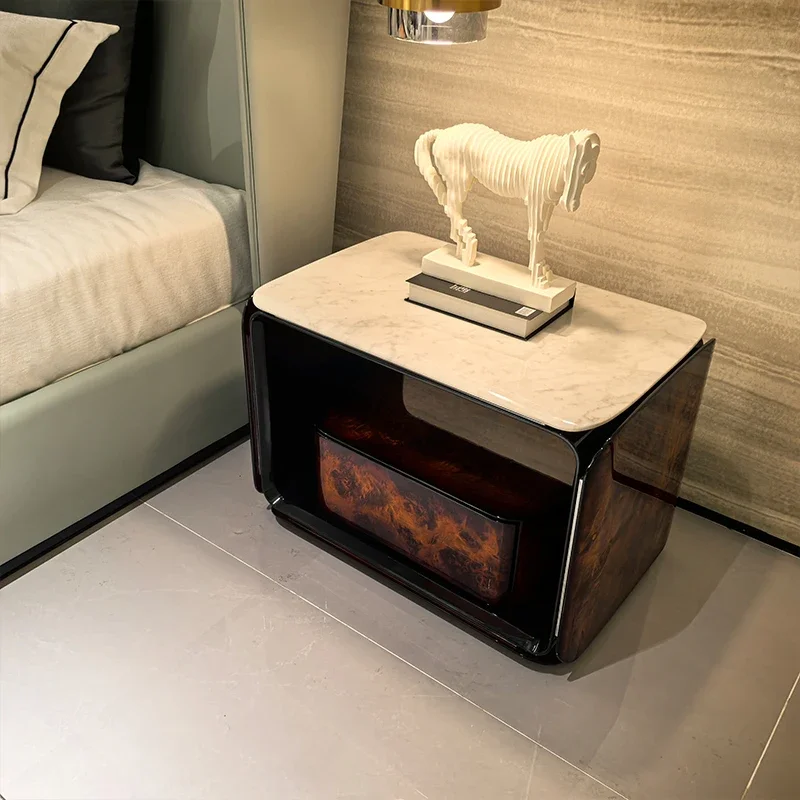 

High-end bedroom furniture luxury bedside table wooden black painting bedside table