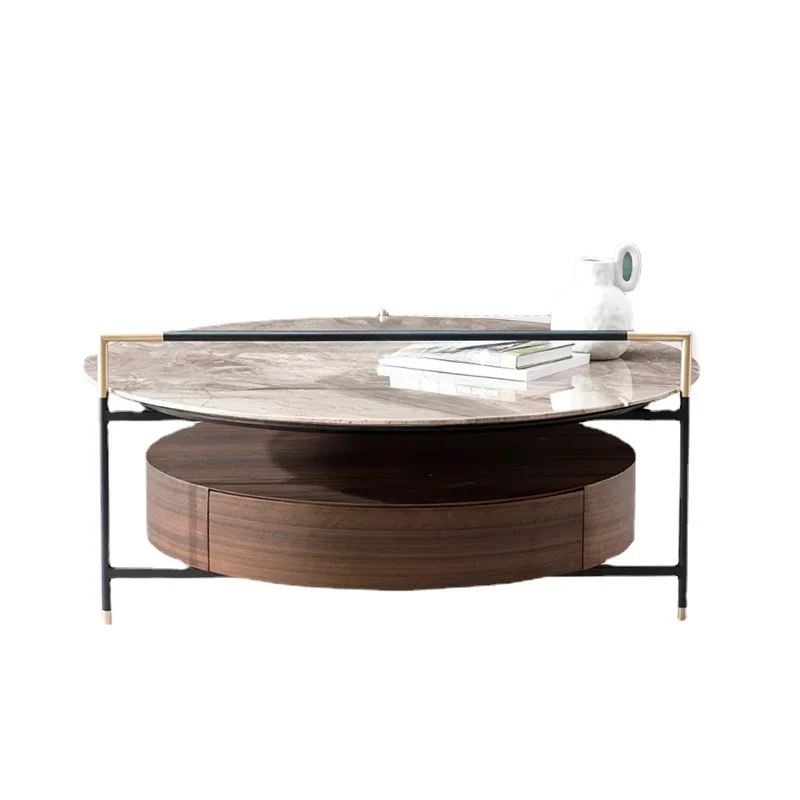 

Итальянский мягкий роскошный круглый журнальный столик с мраморным лицом, современный минималистичный комбинированный приставной столик, угловой столик, мебель для гостиной