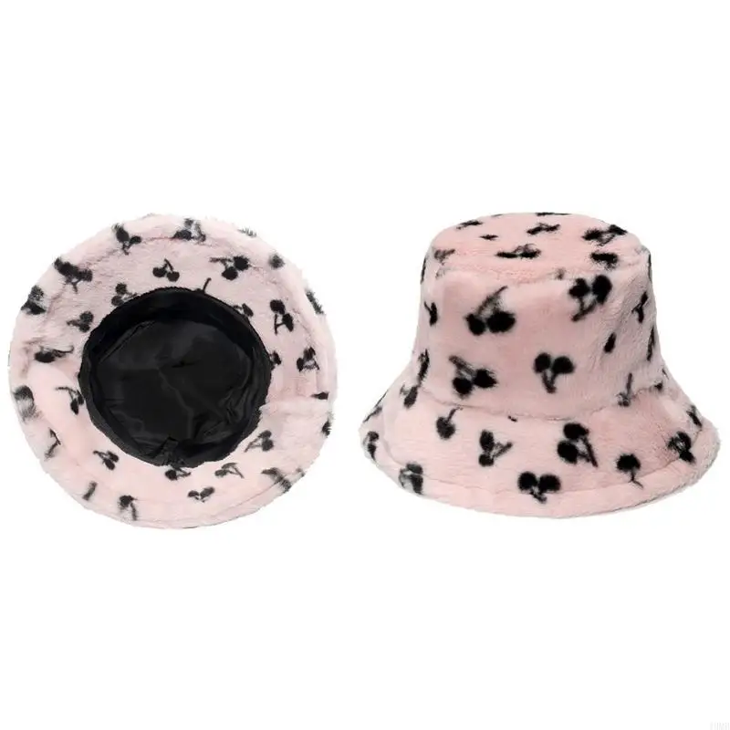 

Casual Cherry Pattern Fisherman Cap Soft Fruit Print Bucket Cap Outdoor Winter 49MB