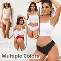 5Pcs Women Ribbed Cotton Bikini Sexy Underwear Low‑Rise Thong Floral Lace Trim G-String Breathable Ladies Panties Lady Briefs 4
