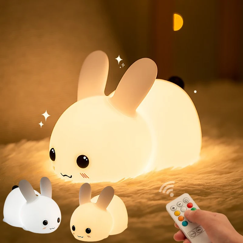 Dimmable Silicone Rabbit Night Lights Usb Rechargeable Lamps For Baby Bedroom Cartoon Animal Shape Night Lamp Christmas Gifts