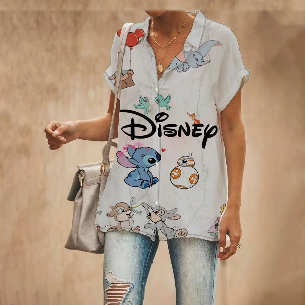 Summer 2022 New Street Style Disney Brand Mickey and Minnie Anime Short Sleeve Shirts Fashion Casual Ladies Kawaii Tops y2k